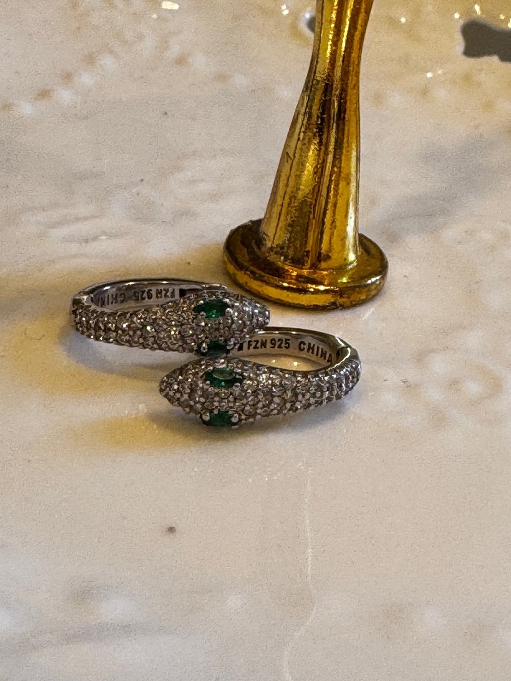 APM Monaco KAA Sterling Silver Pavé Snake 🐍 Earrings Green Emerald